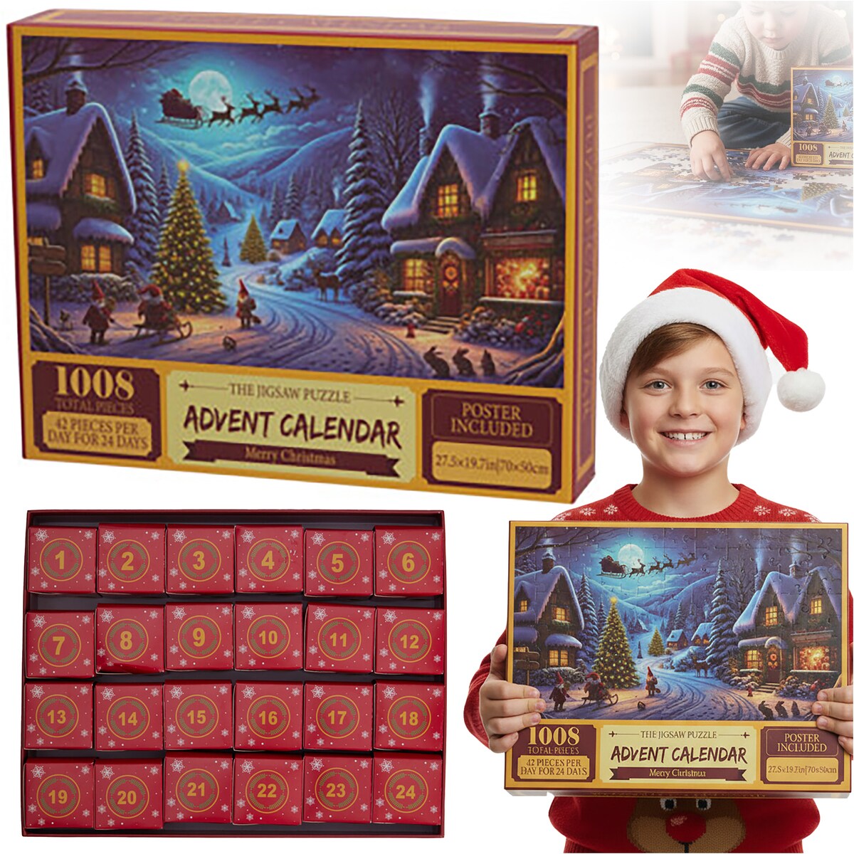 Kalendarz Adwentowy Puzzle 1008 El. Świąteczne Prezent Miasteczko