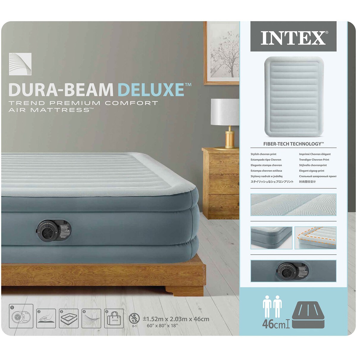 Materac dmuchany Intex 64824ND 2osobowy 203x152x46 cm łóżko z pompką rok 2026