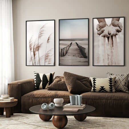 ZESTAW X3 PLAKAT W RAMIE PLAŻA MORZE WYDMY STYL BOHO MINIMALIZM 60x80cm