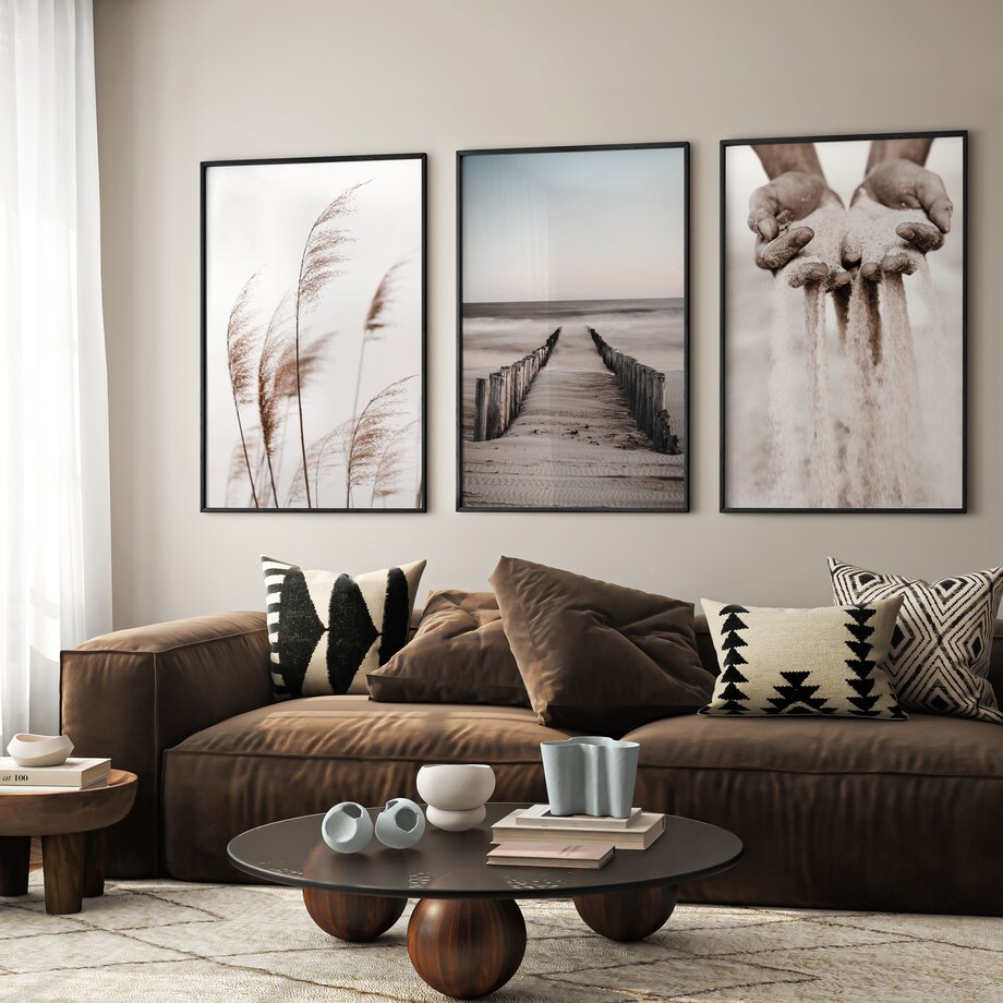 ZESTAW X3 PLAKAT W RAMIE PLAŻA MORZE WYDMY STYL BOHO MINIMALIZM 60x80cm