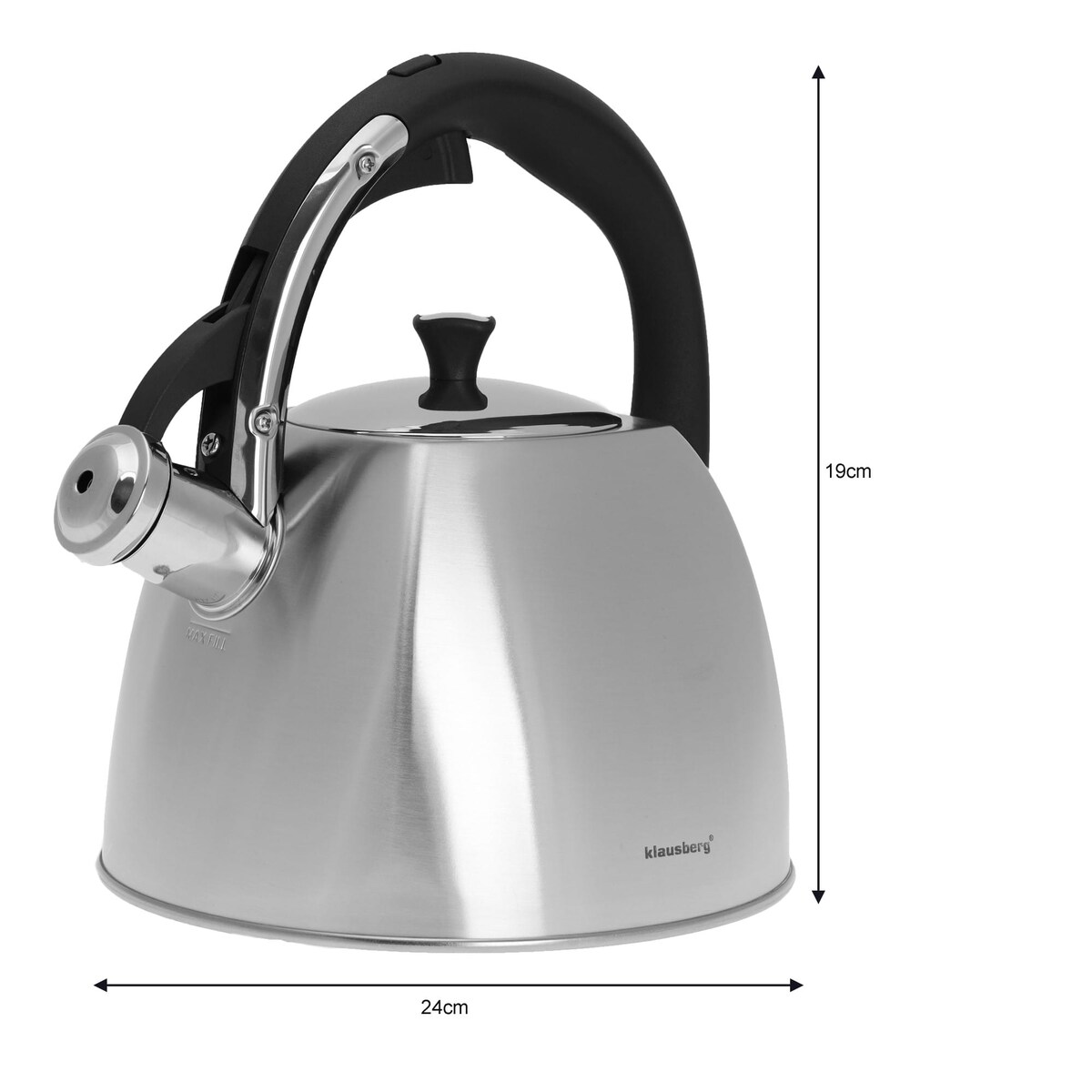 Czajnik stalowy z gwizdkiem 2.2L srebrny Inox KLAUSBERG
