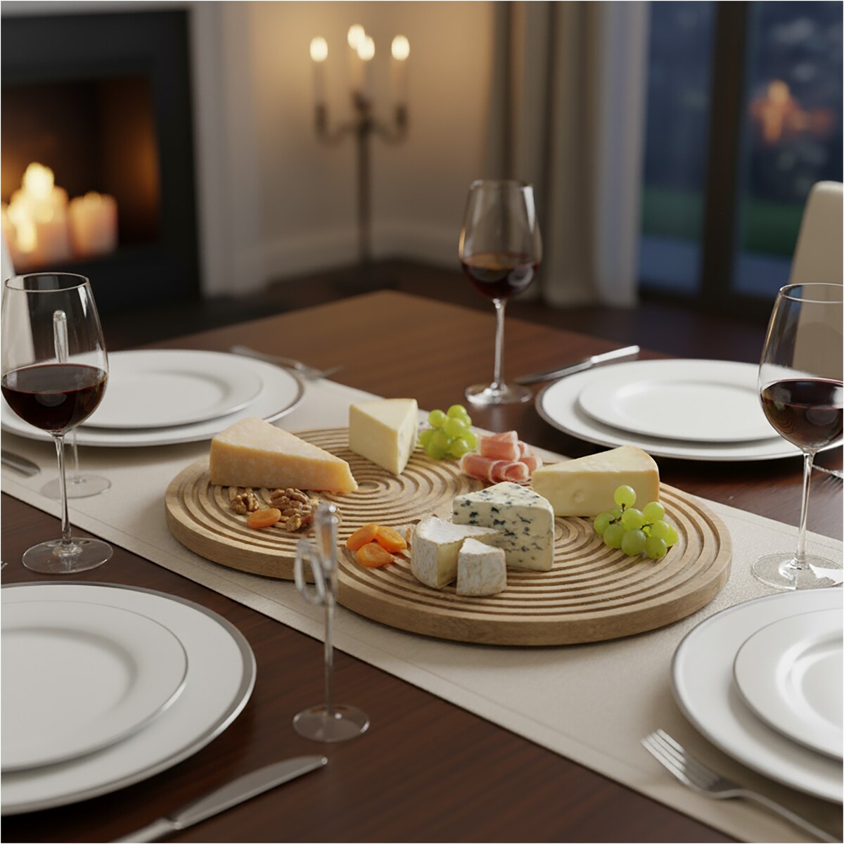 Deska Do Serwowania Drewniana Duża Okrągła Kuchenna Solidna 48X33 Cm Brązowa (Dwa Koła)