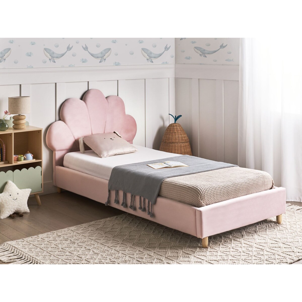 Łóżko dziecięce Muszla Welur NEULISE 90 x 200 cm Różowy