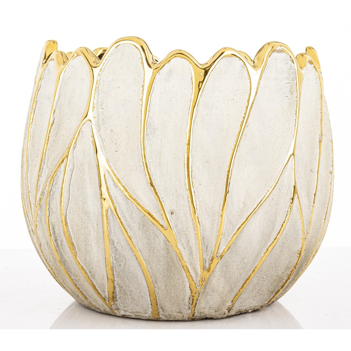 Osłonka cementowa 19x21x21 cm TULIPANO biało-złota