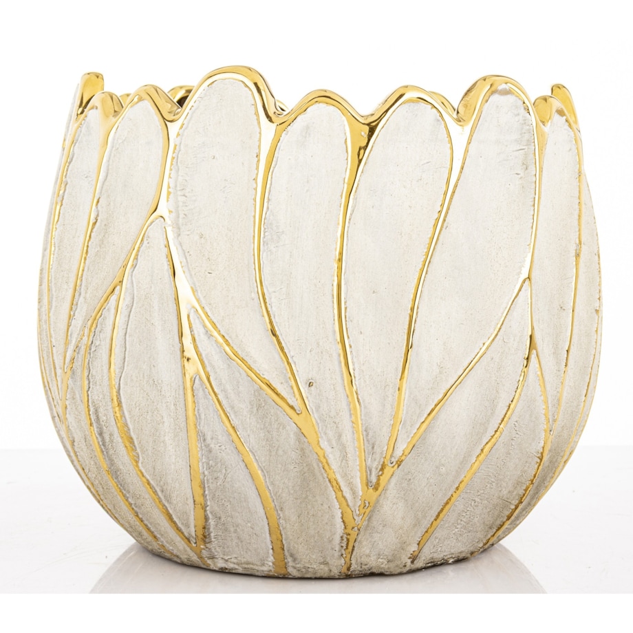 Osłonka cementowa 19x21x21 cm TULIPANO biało-złota