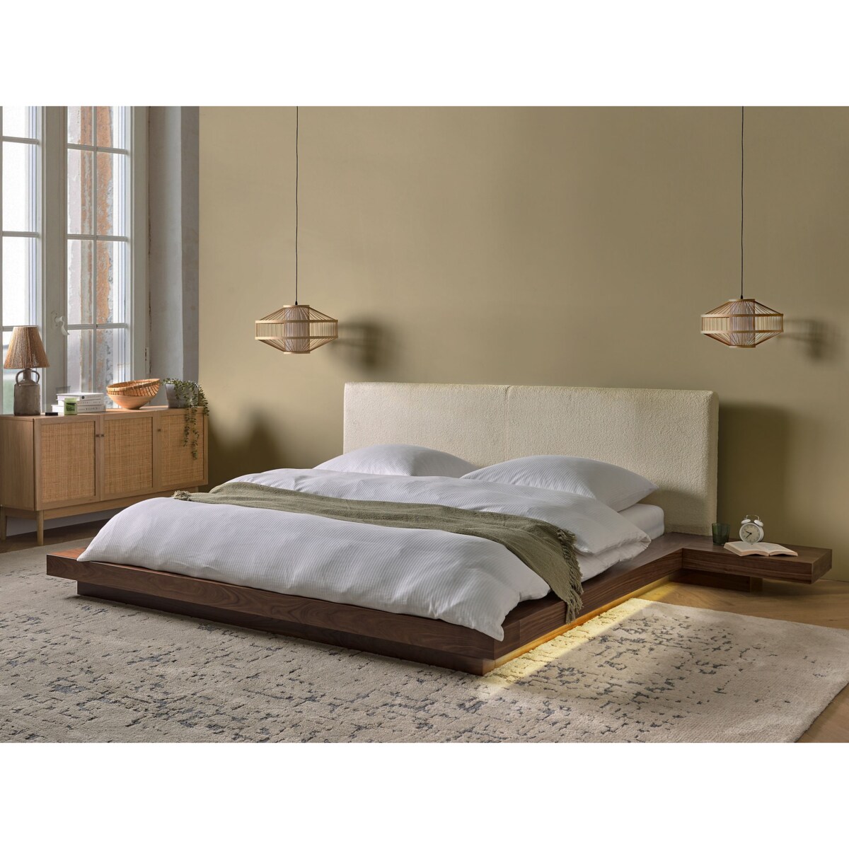 Łóżko LED Boucle ZEN 180 x 200 cm LED Jesion brązowy