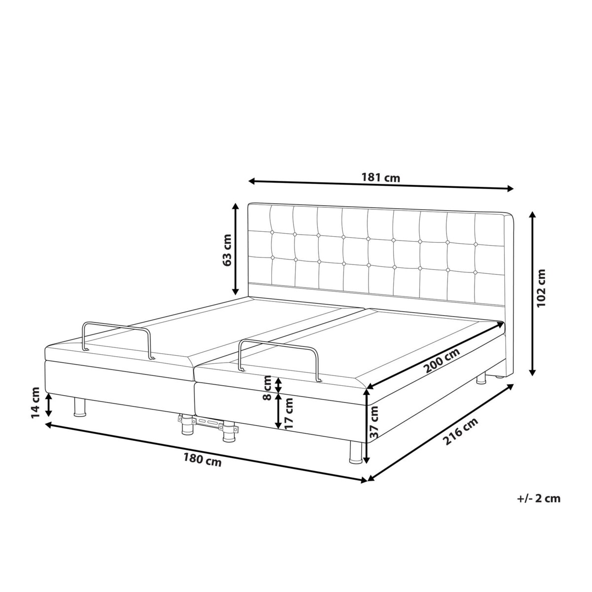 Łóżko regulowane Boucle DUKE 180 x 200 cm Złamana biel