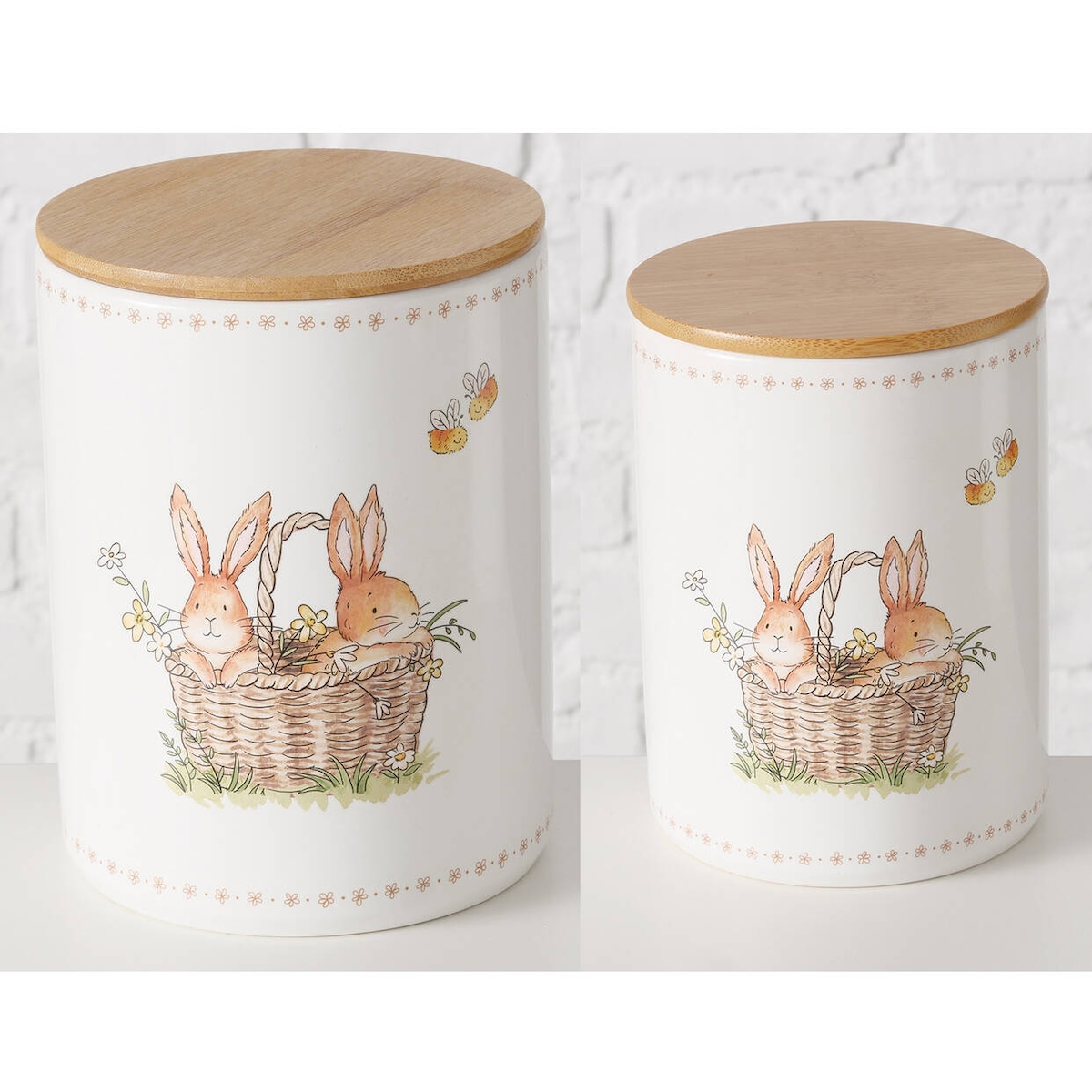 Pojemniki kuchenne ceramiczne CHARMY, wzór w zajączki, 2 sztuki