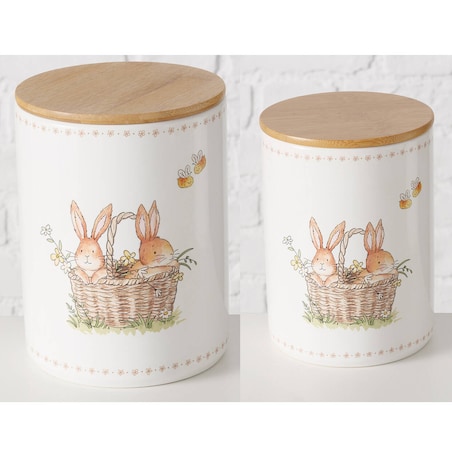 Pojemniki kuchenne ceramiczne CHARMY, wzór w zajączki, 2 sztuki