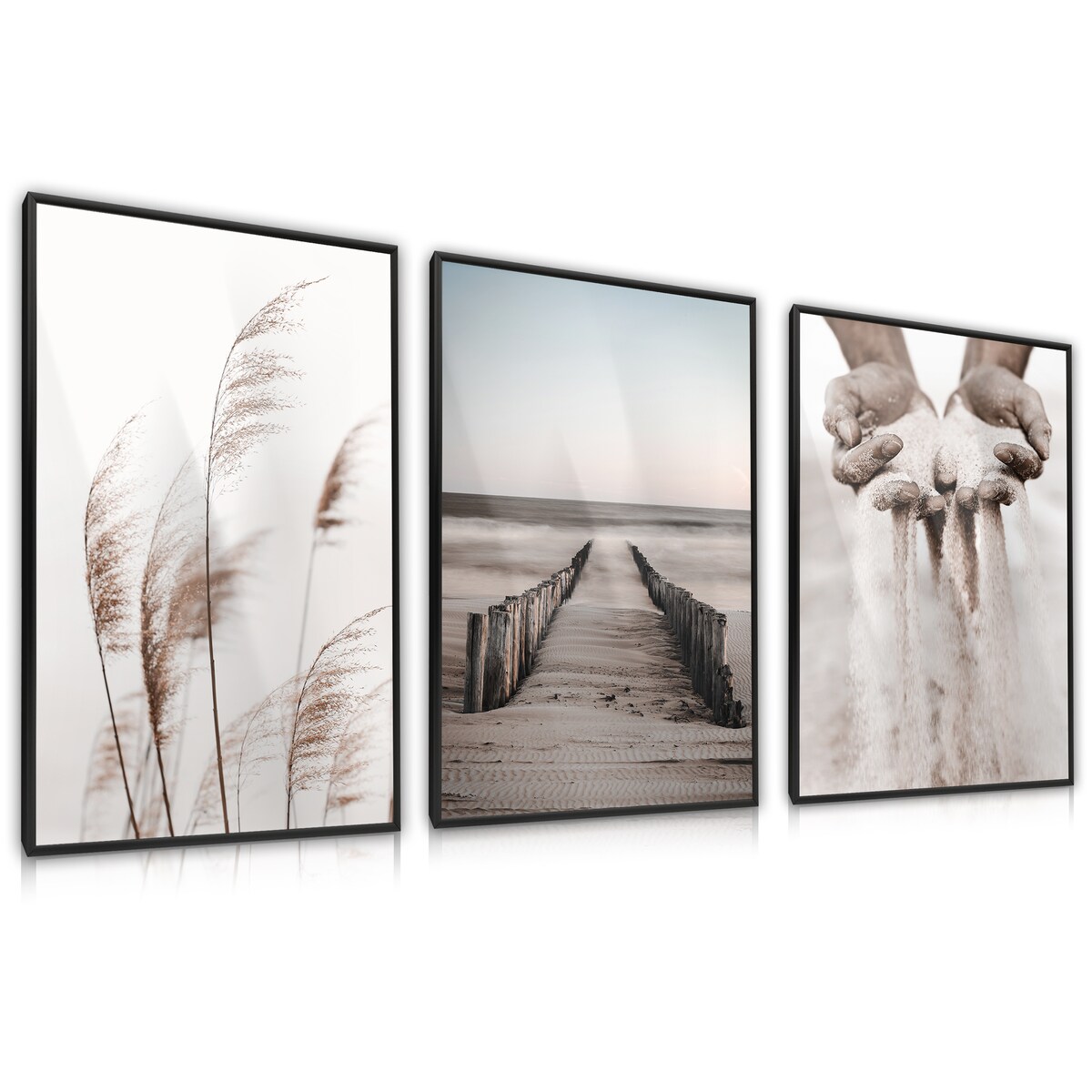 ZESTAW X3 PLAKAT W RAMIE PLAŻA MORZE WYDMY STYL BOHO MINIMALIZM 30x40cm
