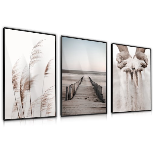 ZESTAW X3 PLAKAT W RAMIE PLAŻA MORZE WYDMY STYL BOHO MINIMALIZM 30x40cm