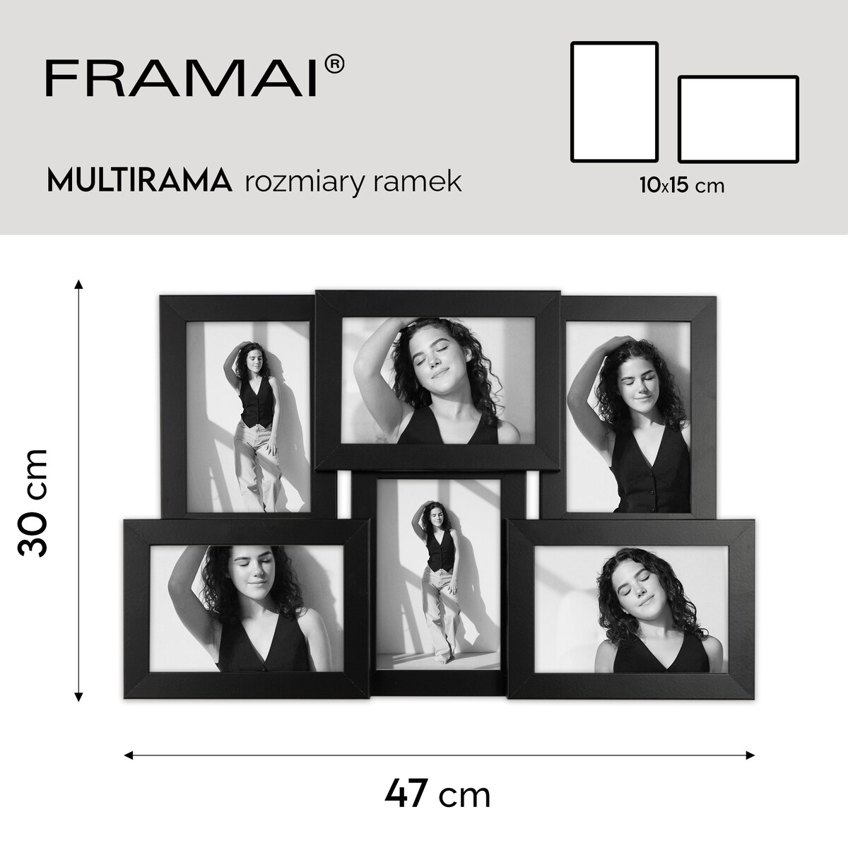 Multirama ramka na zdjęcia 6 zdjęć. Czarna multirama na sześć zdjęć 10x15 cm Ramka na zdjęcia 6 w 1 MULTI HEN 2 FRAMAI