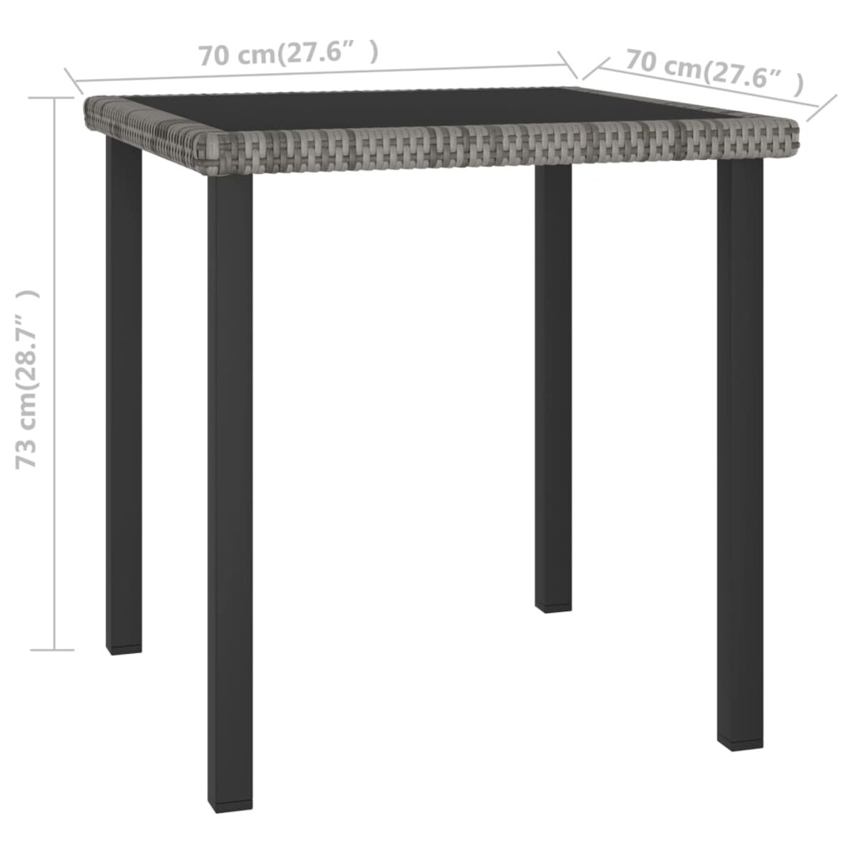 vidaXL Stół ogrodowy, jadalniany, szary, 70x70x73 cm, rattan PE