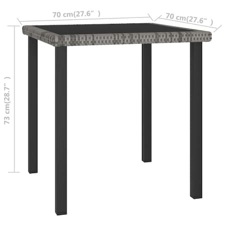 vidaXL Stół ogrodowy, jadalniany, szary, 70x70x73 cm, rattan PE
