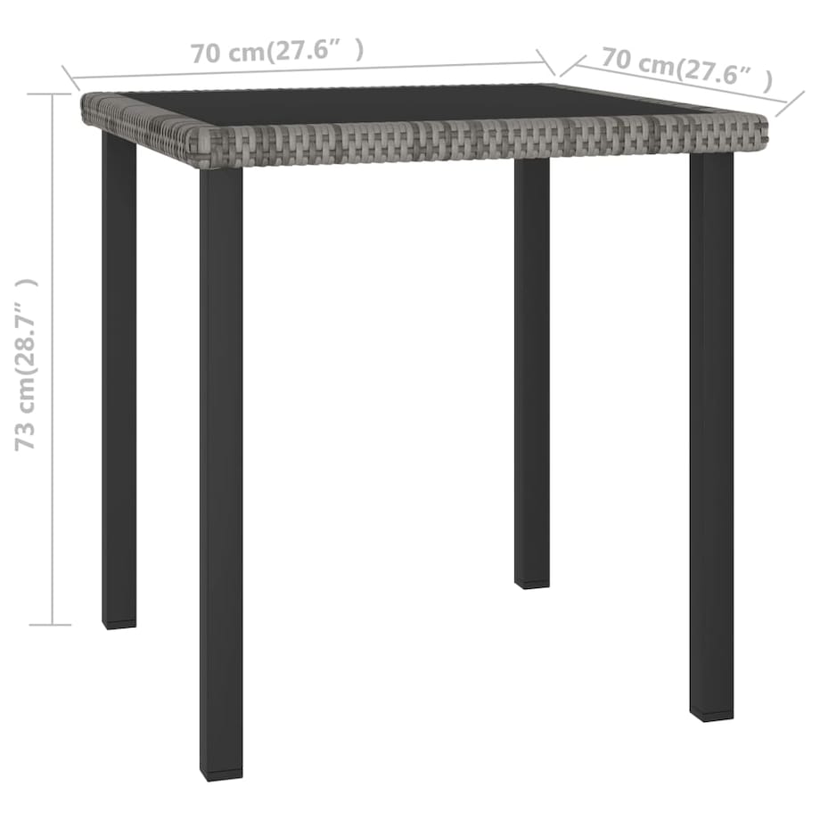 vidaXL Stół ogrodowy, jadalniany, szary, 70x70x73 cm, rattan PE