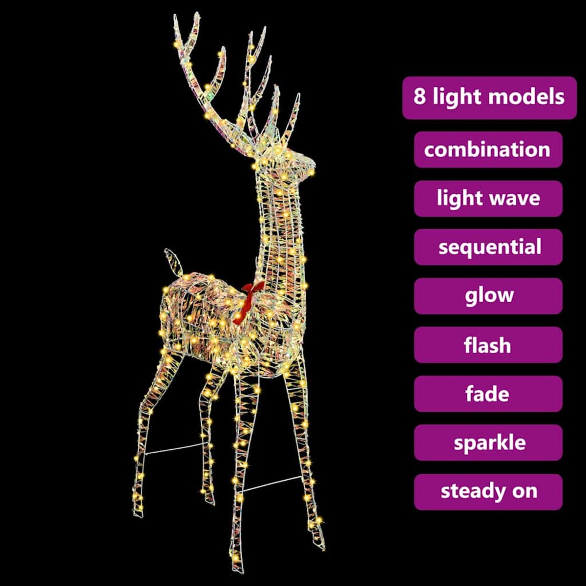 vidaXL 3D Renifer z 250 diodami LED Ciepła biel 180 cm PET