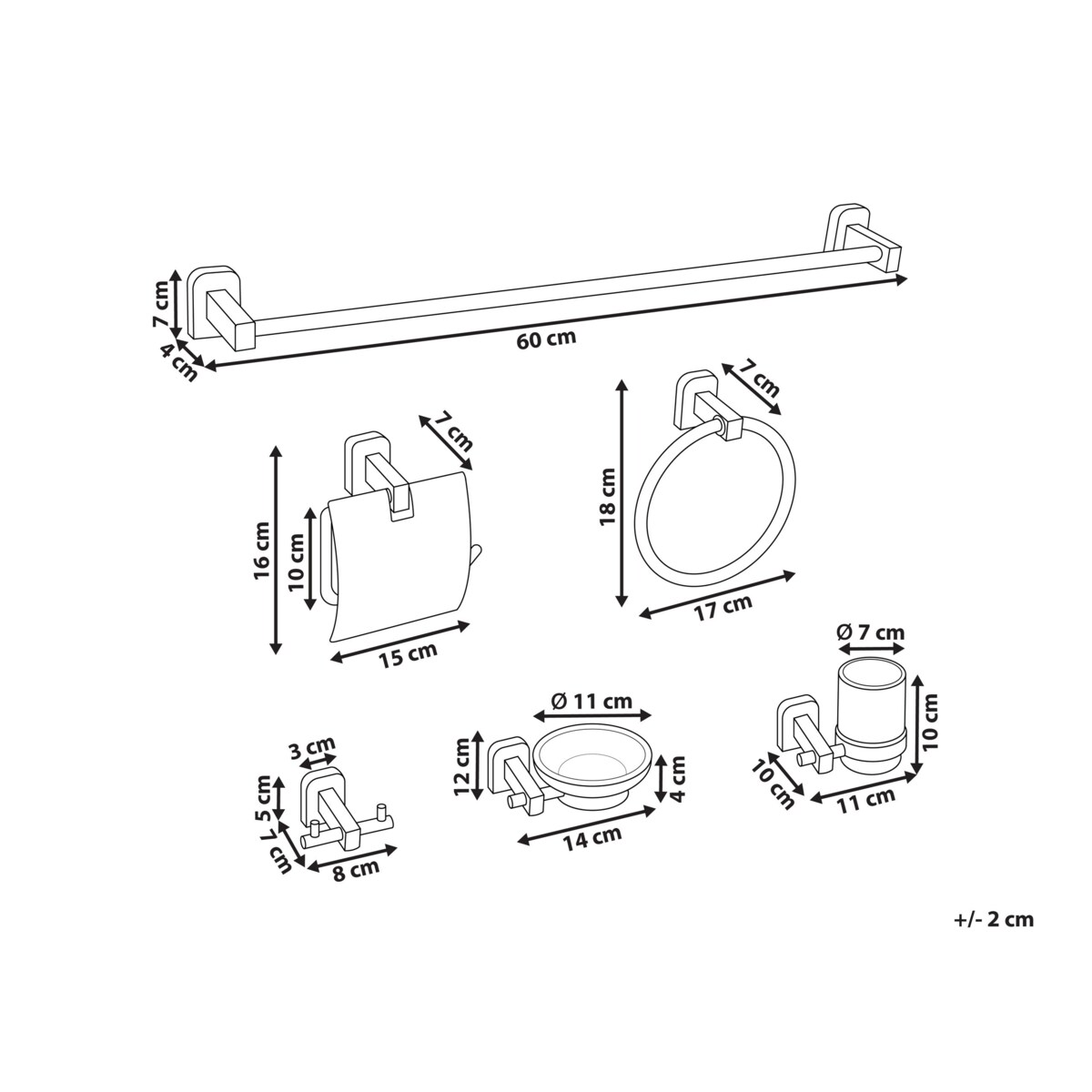 Zestaw akcesoriów toaletowych 6 elementów POCONE Z uchwytami i haczykami na ręczniki Złoty