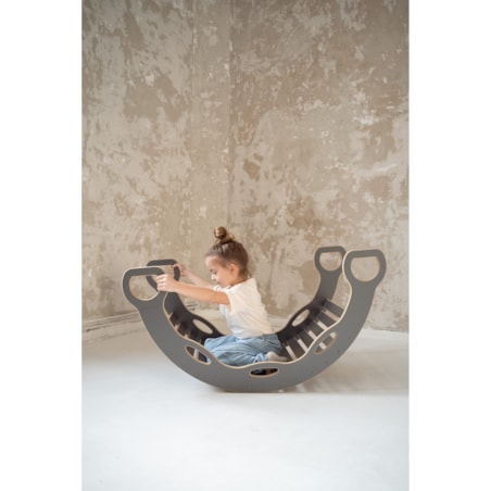 3w1 DUŻY bujak montessori z uchwytami + DUŻA zjeżdżalnia DRABINKA + blat - szary