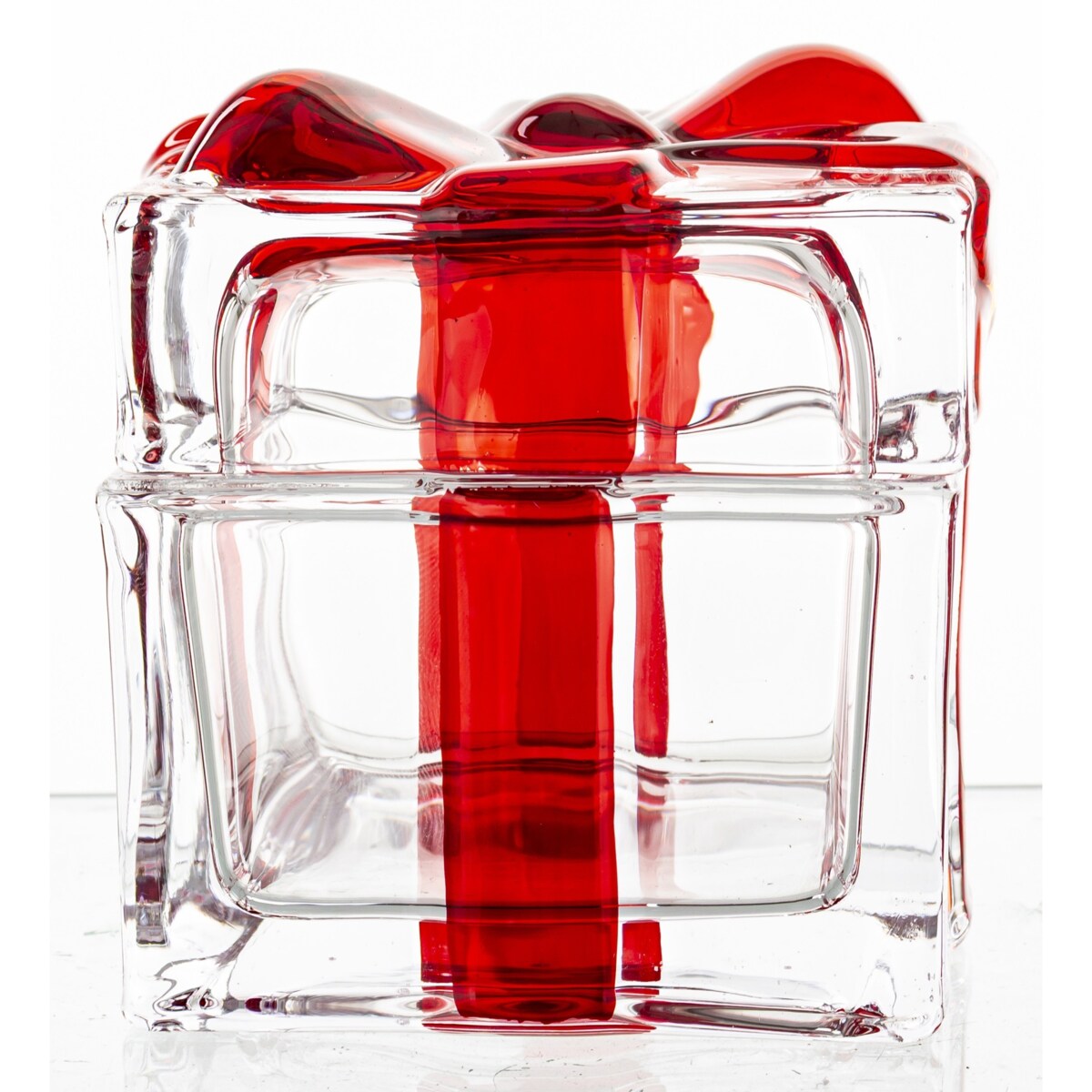 Szklany pojemnik z kokardką 8x8,5x8,5 cm NASTRO czerwony