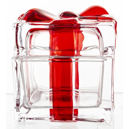 Szklany pojemnik z kokardką 8x8,5x8,5 cm NASTRO czerwony