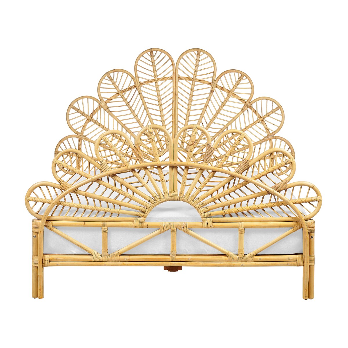 Łóżko paw rattanowe 140 x 200 cm jasne drewno FLORENTINE