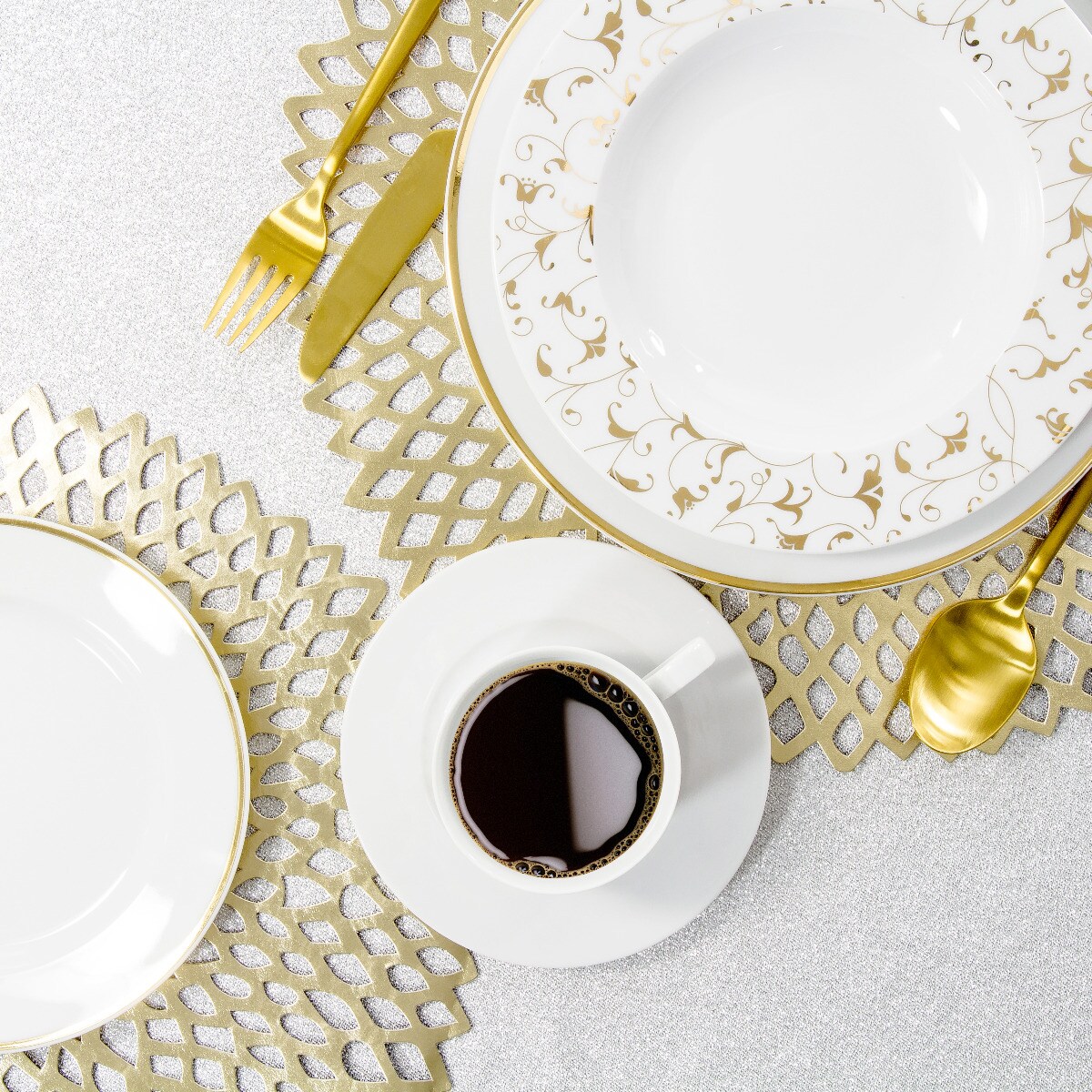 Zestaw filiżanek ze spodkami dla 6 osób 12 el. Cosmopolitan Klasyczny Złoty G142