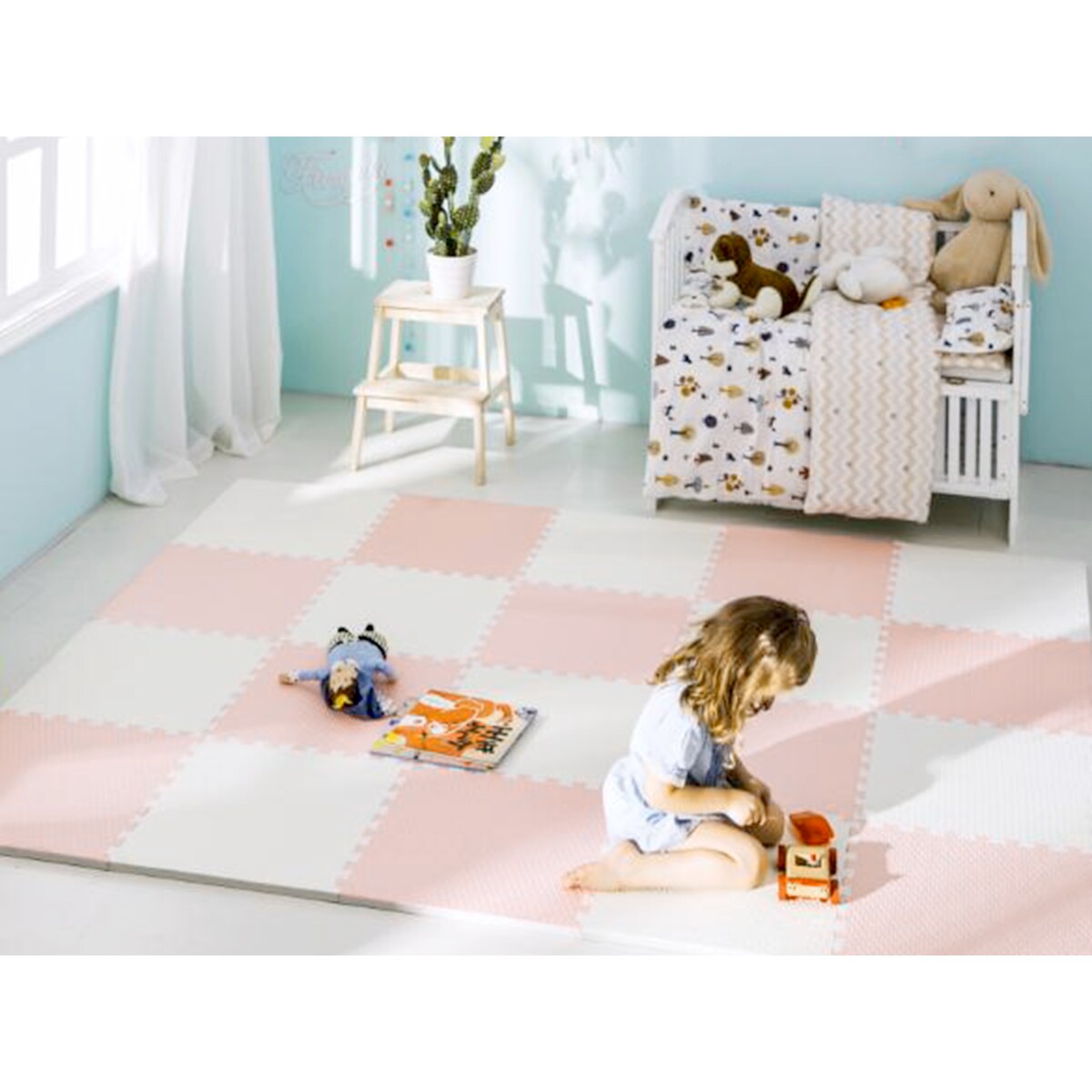 Duża mata piankowa puzzle piankowe 60x60 cm 4 szt. Ricokids biało-różowa