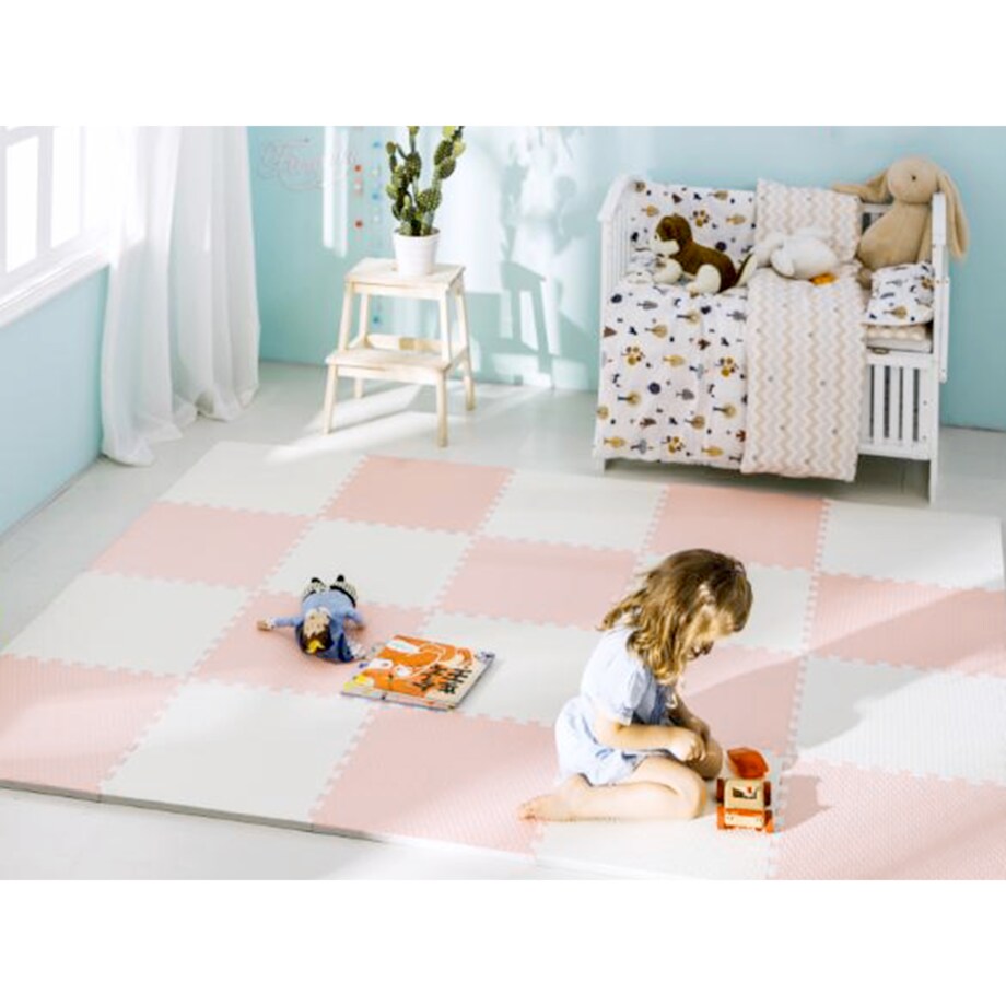 Duża mata piankowa puzzle piankowe 60x60 cm 4 szt. Ricokids biało-różowa