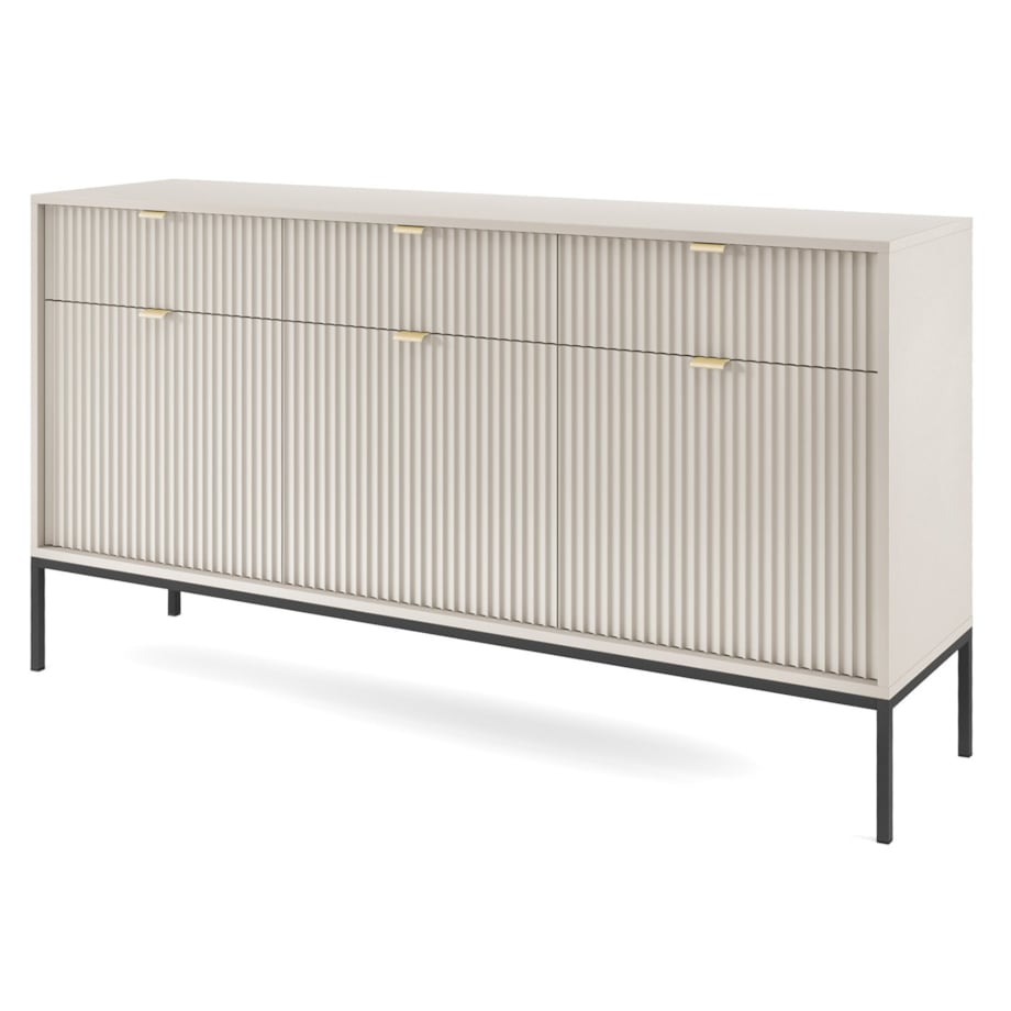 Nowoczesna komoda ryflowana NEW KSZ154 - kaszmirowa + st. czarny