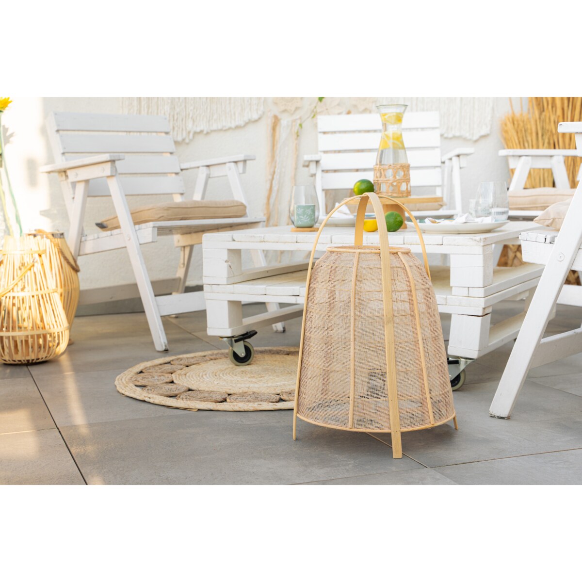 Lampka nocna w kształcie lampionu CARMEN, bambusowy klosz, wys. 49 cm