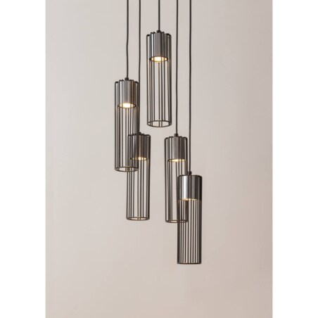 Lampa wisząca Fobia z drucianymi kloszami czarna srebrna