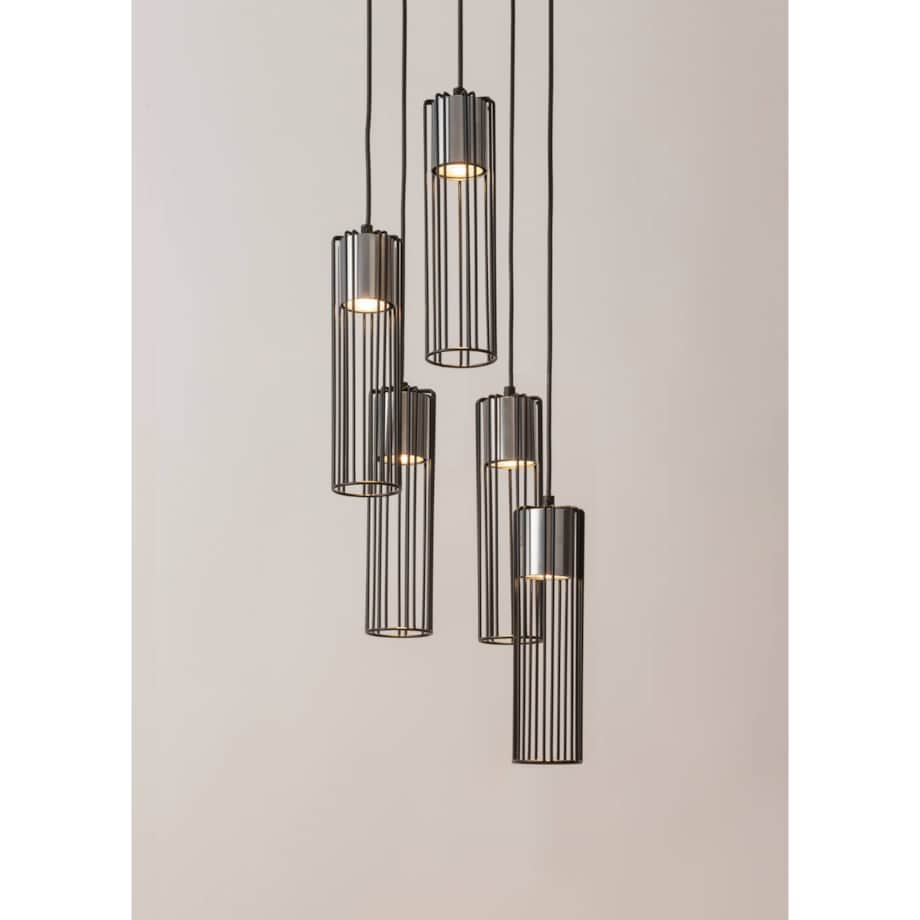 Lampa wisząca Fobia z drucianymi kloszami czarna srebrna