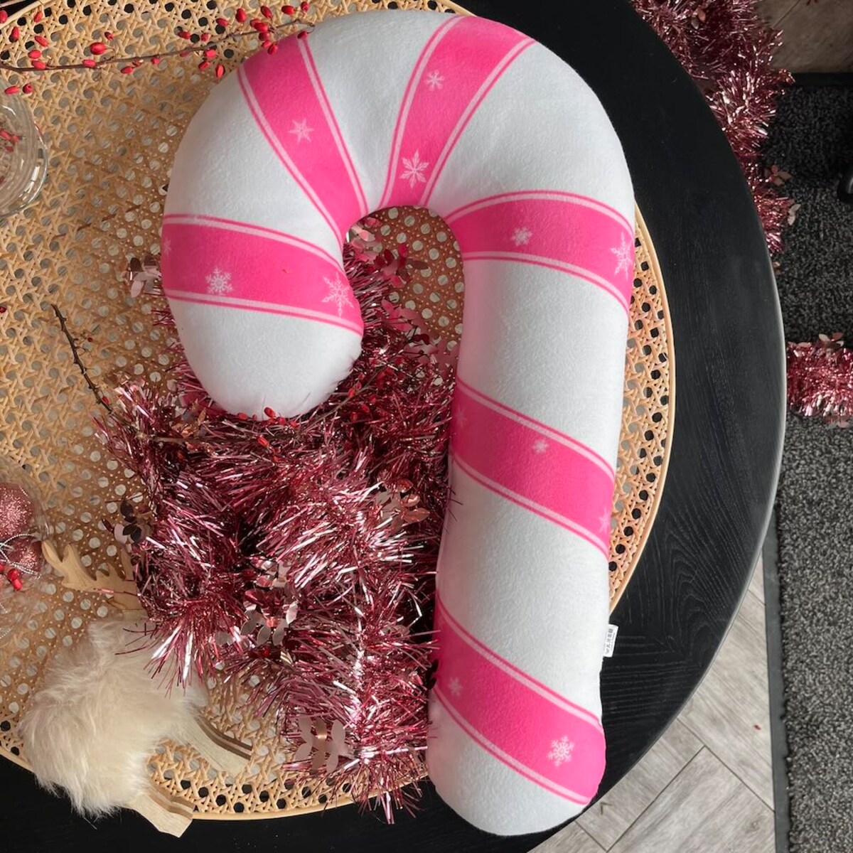 Poduszka duży cukierek Lizak Laska Świąteczna różowa