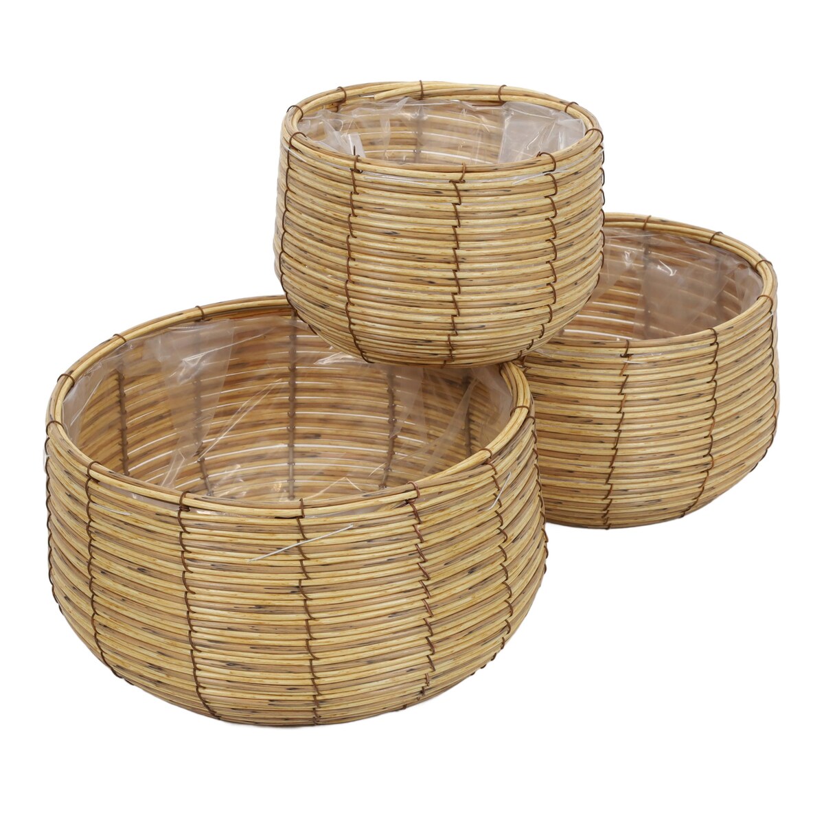 Osłonki na doniczkę z plecionki, 3 szt. w różnych rozmiarach