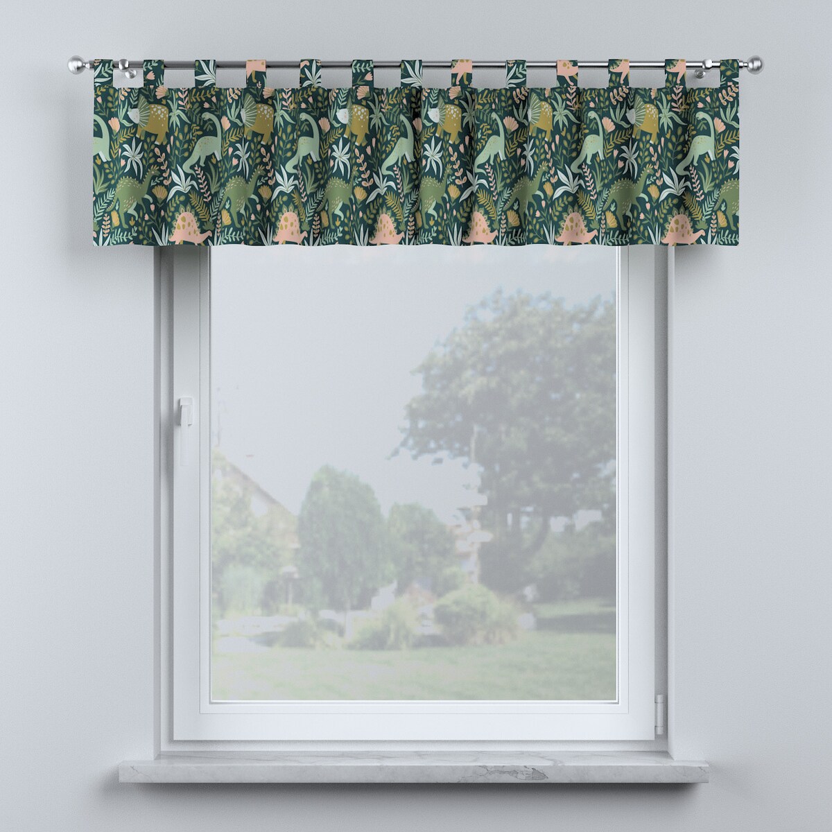 Lambrekin na szelkach 130x40 dinozaury na zielonym tle