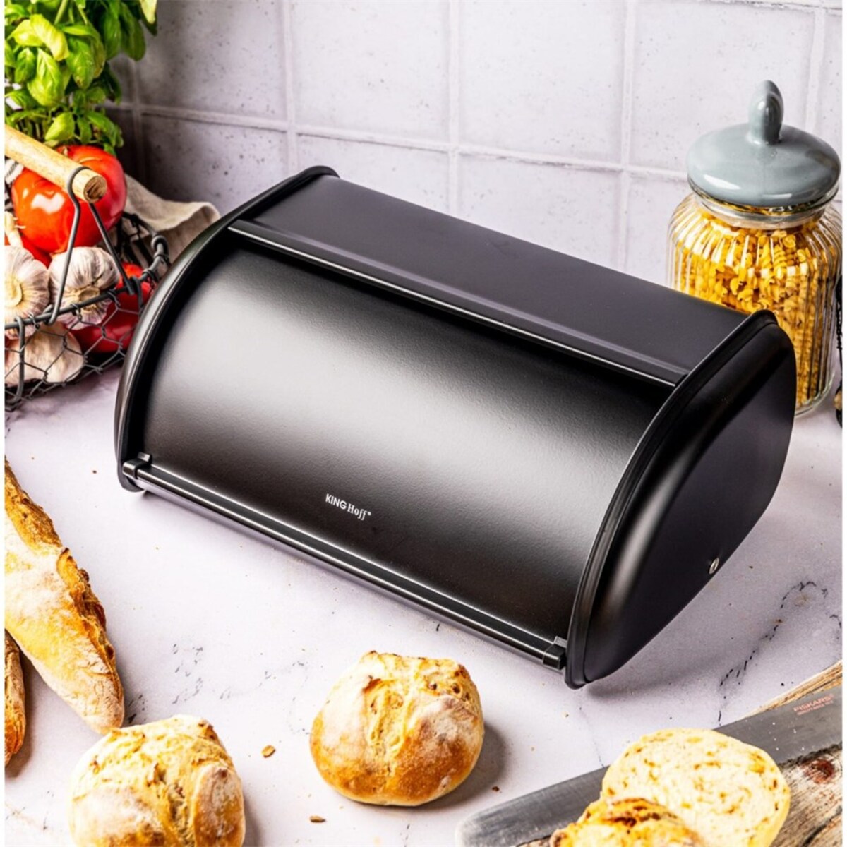 Przechowywanie żywności Kinghoff chlebak stalowy 44cm matowy czarny KH1834