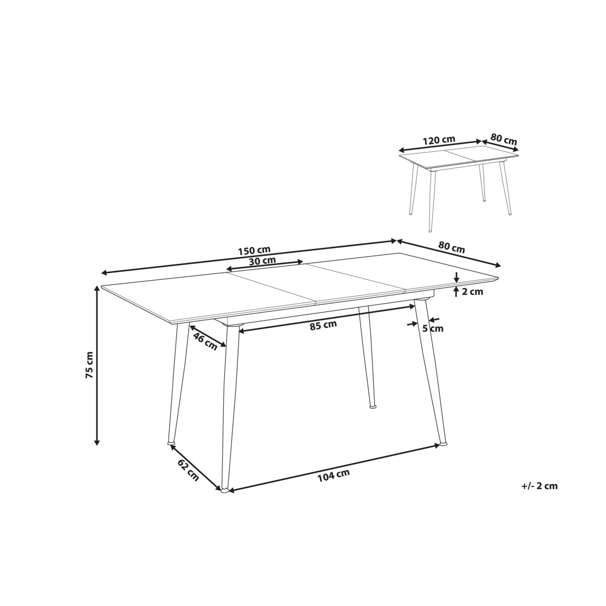 Stół do jadalni EFTALIA 120/150 cm 80 cm Efekt marmuru Biały