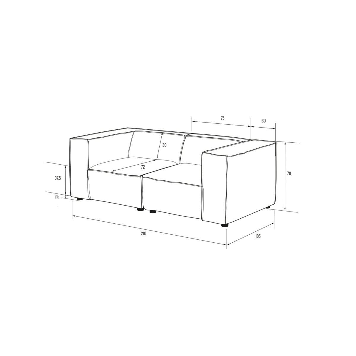 Sofa 3 osobowa Modularis - Szary Welur