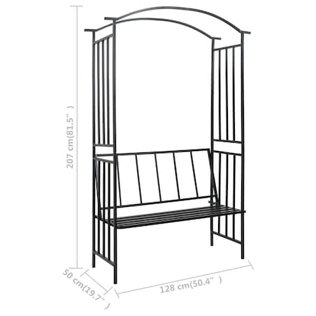 vidaXL Pergola ogrodowa z ławką, czarna, 128x50x207 cm, żelazna