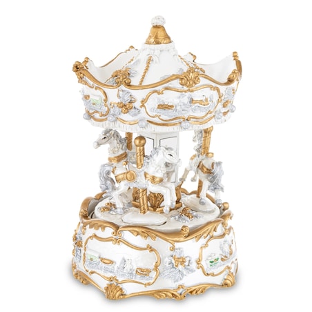 Karuzela z pozytywką biało-złota 17,5x11 cm