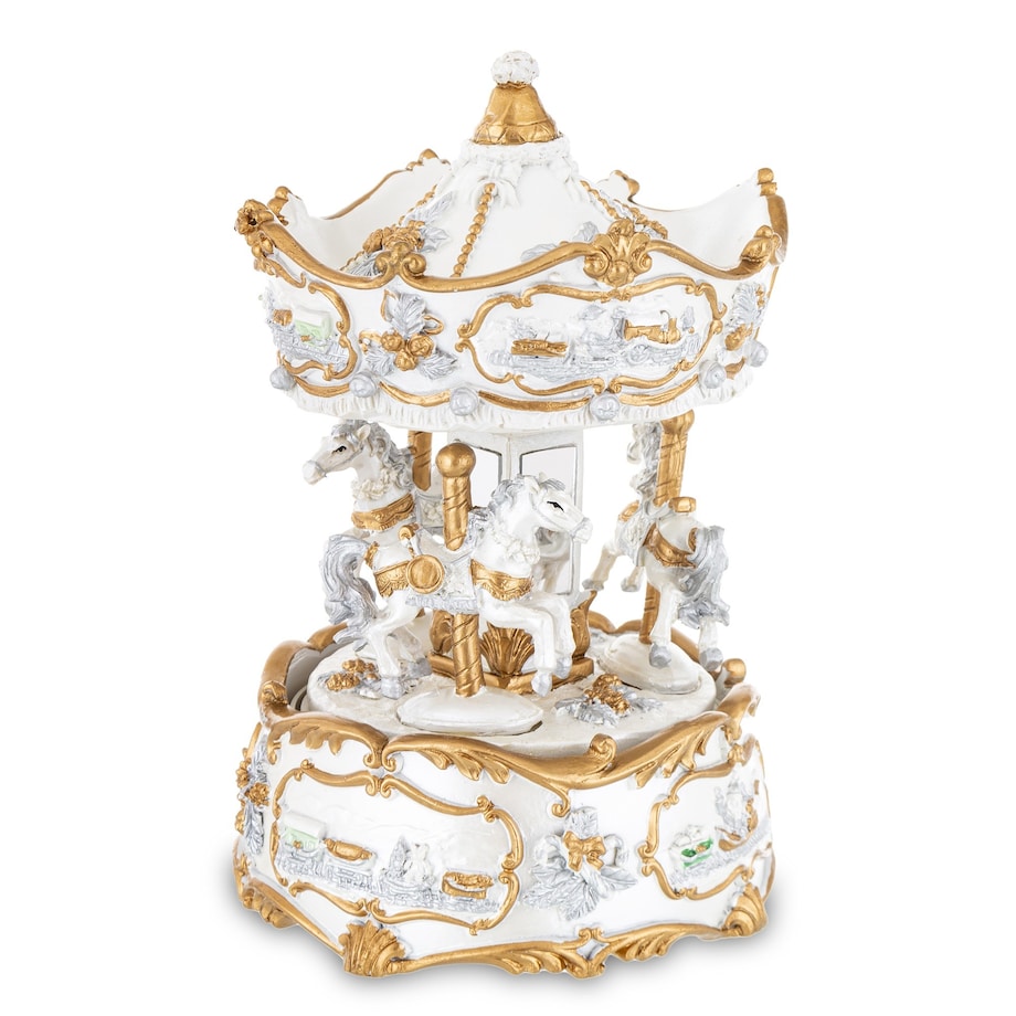 Karuzela z pozytywką biało-złota 17,5x11 cm