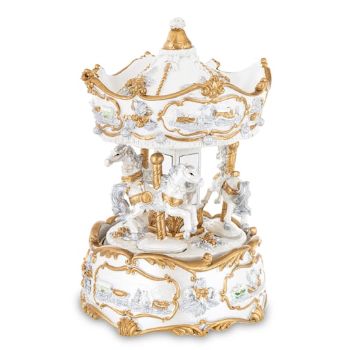 Karuzela z pozytywką biało-złota 17,5x11 cm