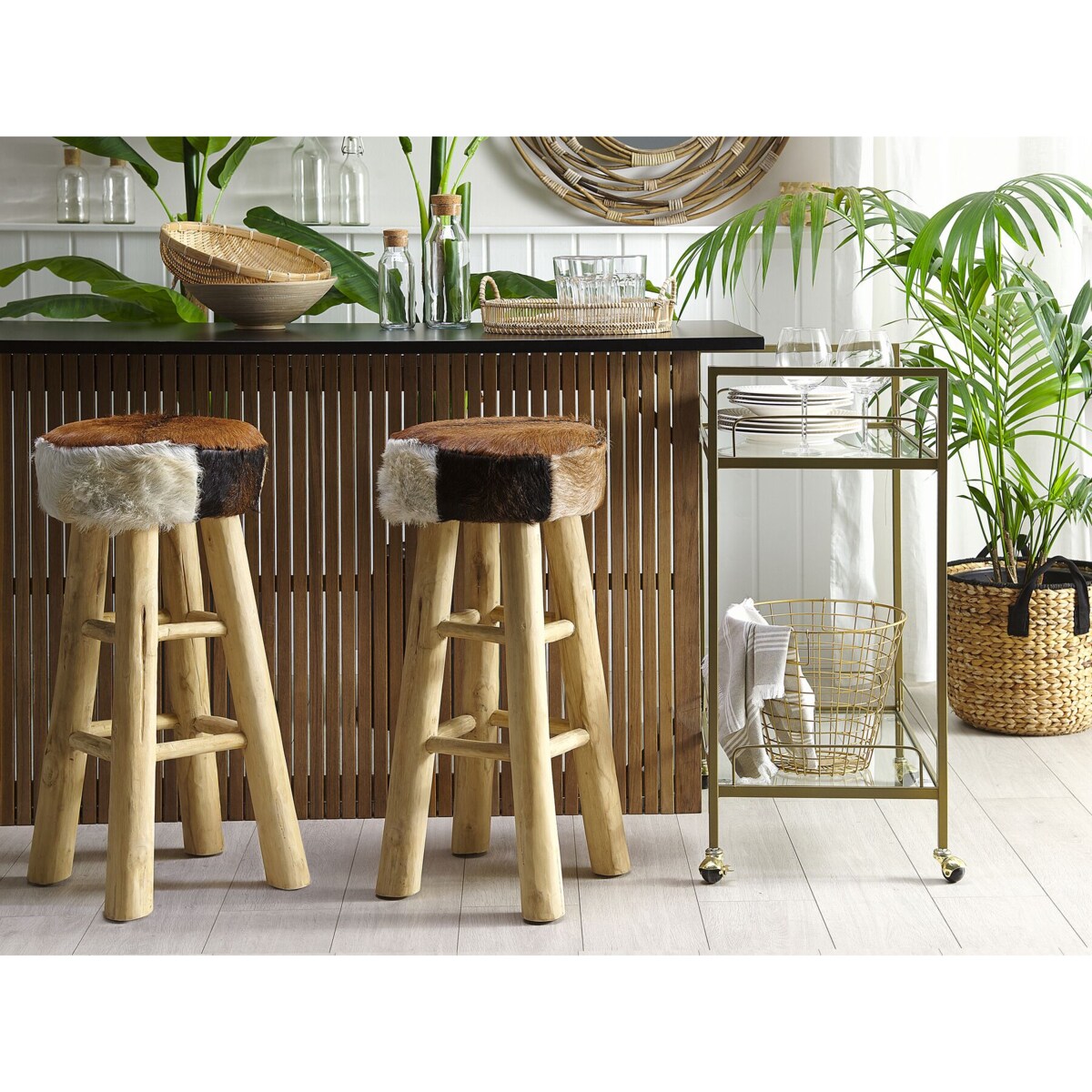 Stołek barowy skórzany brązowy WALTON