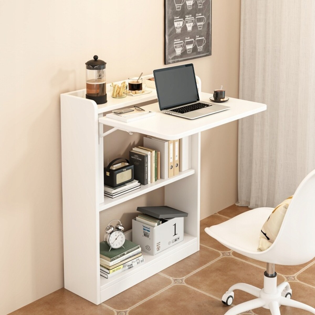 Biurko ścienne składane białe 3w1 szafka półka stół pod laptopa