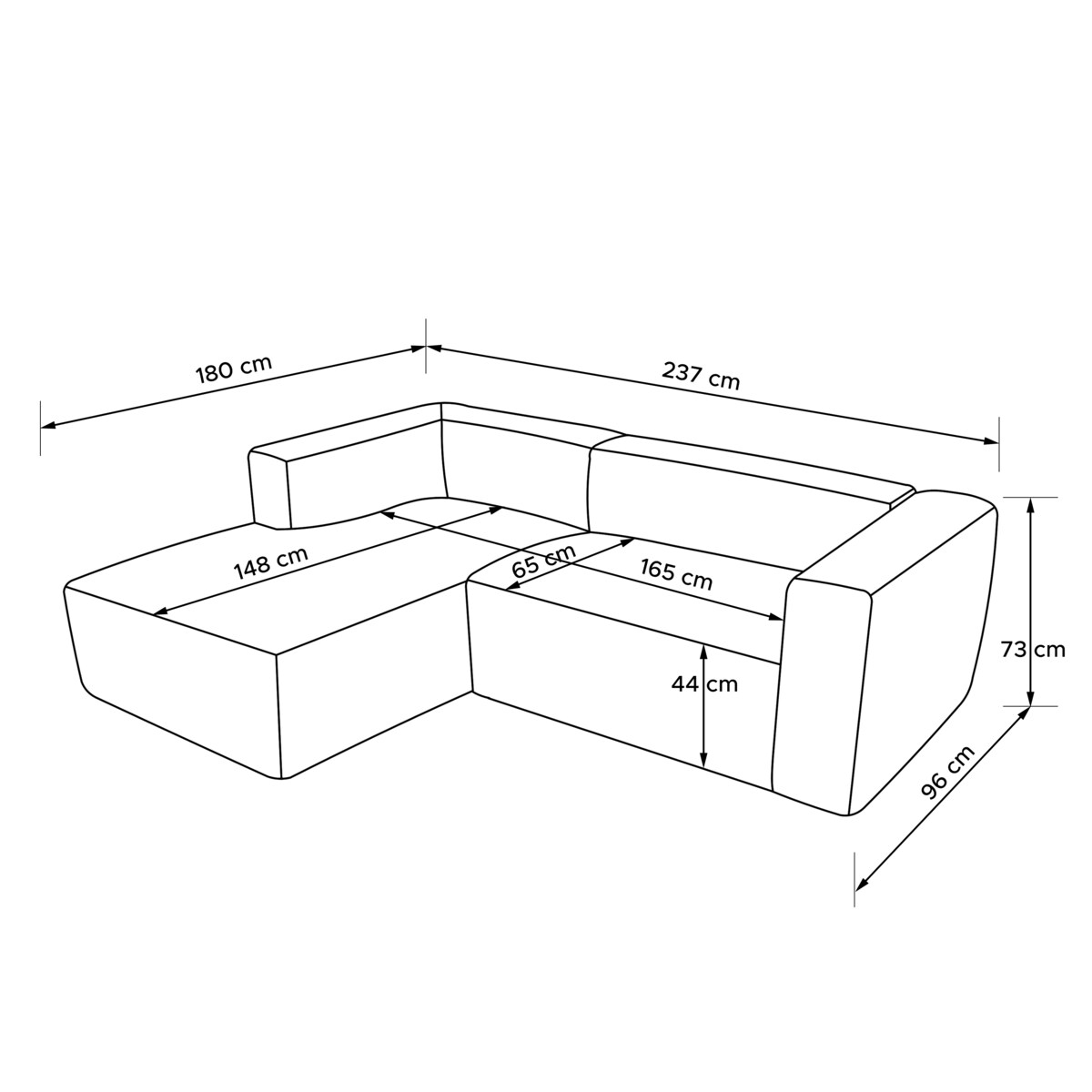 KONSIMO BUFFO Narożnik lewy 3/4-osobowy z wyjątkowo miękkim siedziskiem, kolor jasny popielaty