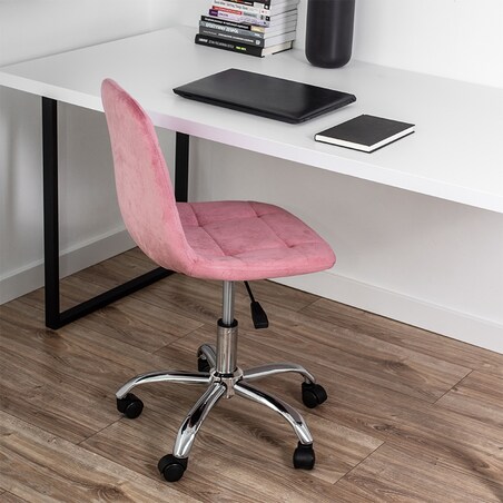 KRZESŁO BIUROWE FOTEL OBROTOWY REGULOWANY WELUROWY PIKOWANY DO BIURKA RÓŻOWE