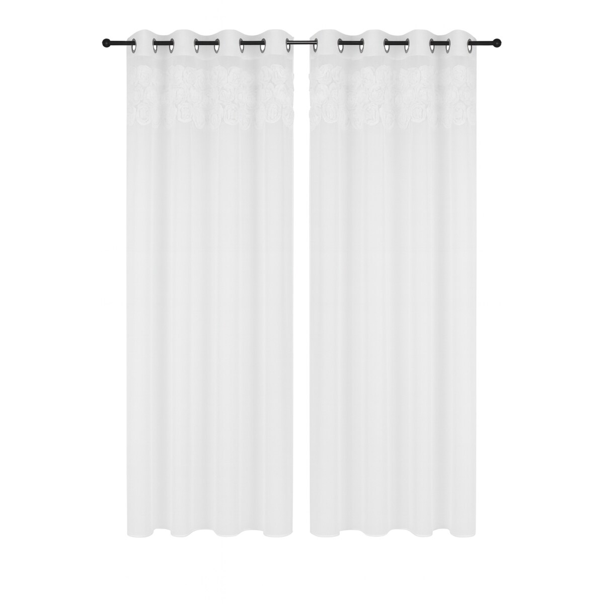 firana "rosalia" top róże 3d wyszywane biały | 400x140 przelotki