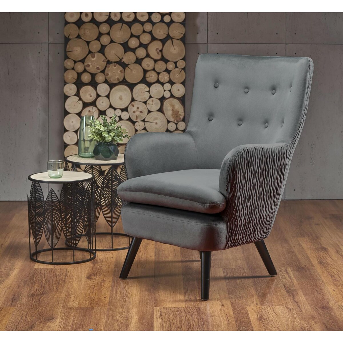 FOTEL WYPOCZYNKOWY Idris szary DREWNIANE NOGI czarne