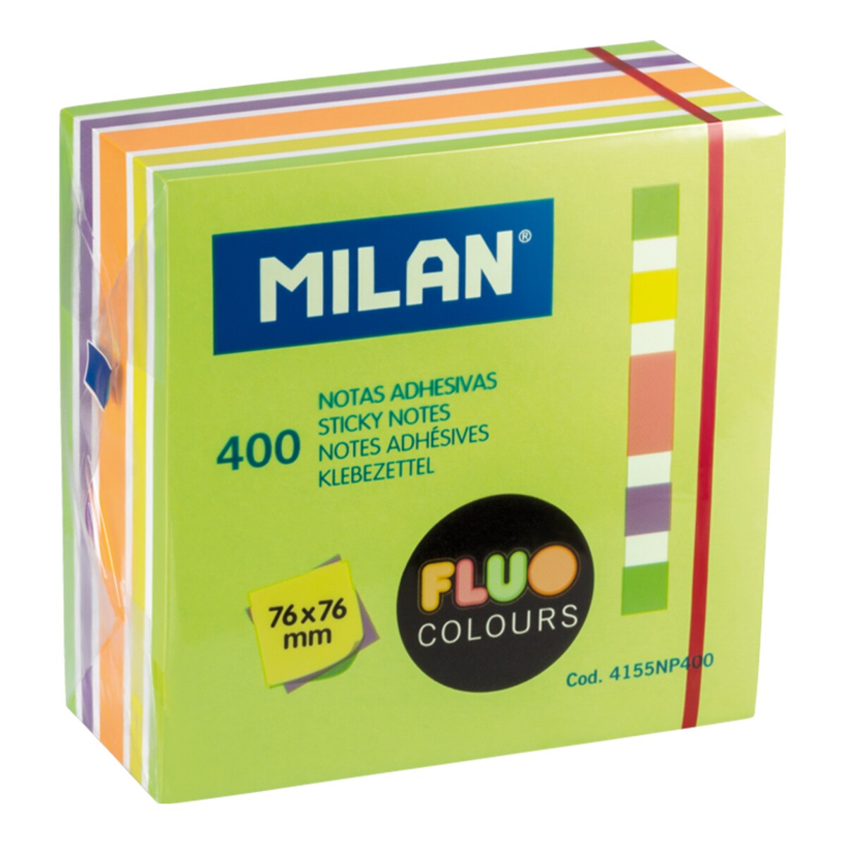 Karteczki samoprzylepne MILAN FLUO kostka 76 x 76 mm, mix 5 kolorów, 400 szt.