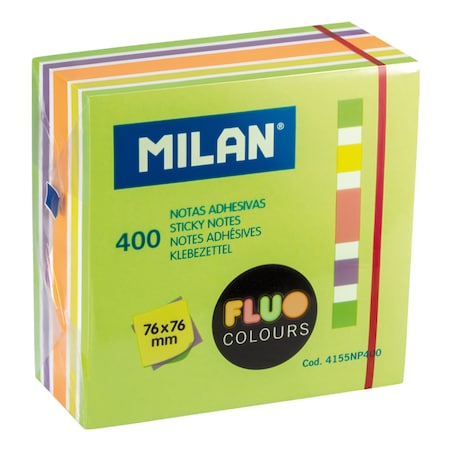 Karteczki samoprzylepne MILAN FLUO kostka 76 x 76 mm, mix 5 kolorów, 400 szt.